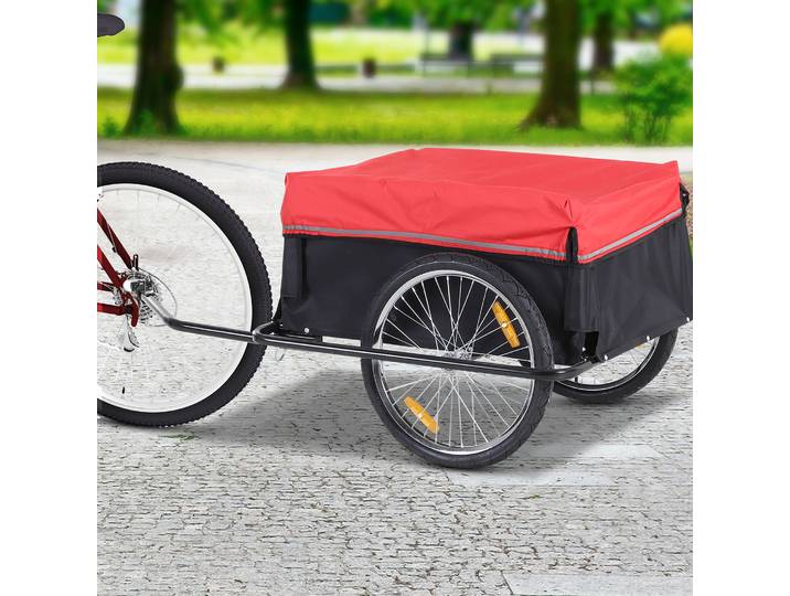 HOMCOM Remorque de Transport Velo Cargo avec reflecteurs et Housse Amovible Rouge/Noir