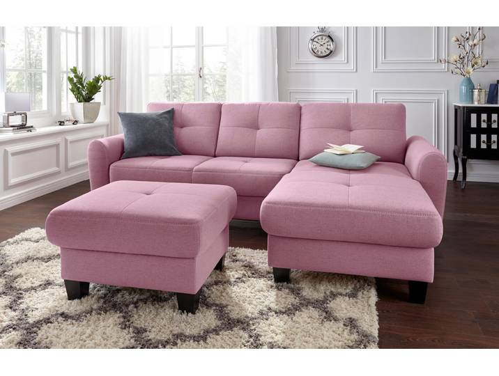 Ecksofa, Microfaser, Altrosa, 253×167 cm, Mit Bettfunktion & Stauraum, Modern, SIT & MORE