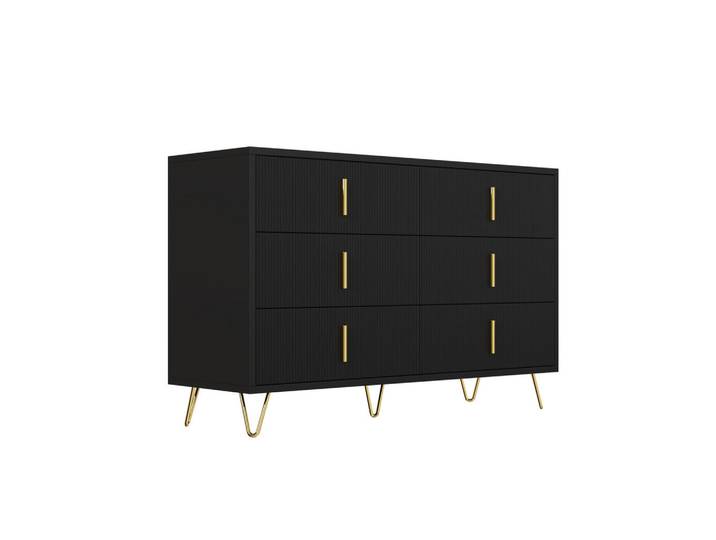 Modfu Kommode aus Spanplatte 120x77x40cm in Schwarz-Gold, 120x77x40 cm, Kleinmöbel, Kommoden, Kommoden
