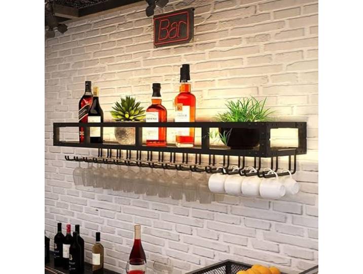 Suixtil Hängendes Bar-Weinregal, Gold/schwarzes Metall, Flaschenregal, leicht zu erreichen, 60 cm-150 cm, Nicht leicht zu beschädigen, für Hausbar, Küche(Schwarz,120cm)