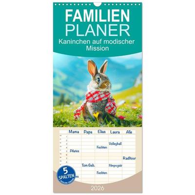 Familienplaner 2026 - Kaninchen auf modischer Mission mit 5 Spalten (Wandkalender, 21 x 45 cm) CALVENDO