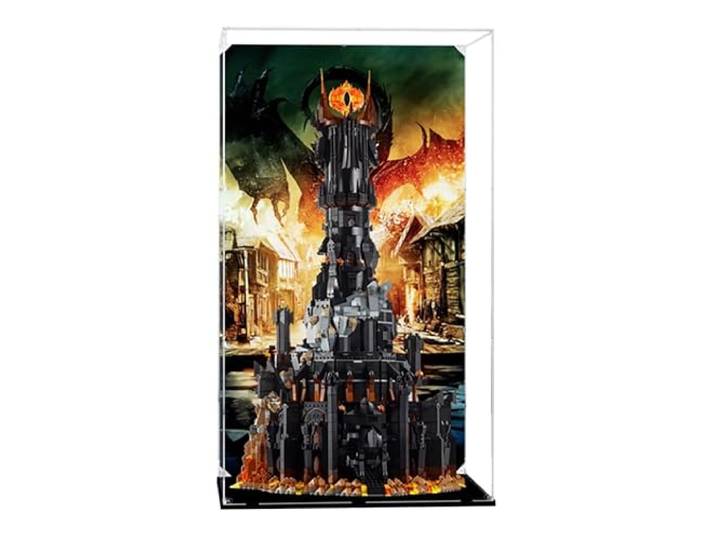 Acryl-Vitrine für Lego 10333 Herr der Ringe Baradur, 3 mm staubdichte Displaybox, Vitrine kompatibel mit Lego 10333 (Modell nicht im Lieferumfang enthalten) (Druckknopf, 3 mm, Schwarz)