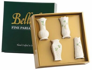 Belleek Shamrock Set of 4 Mini Vases