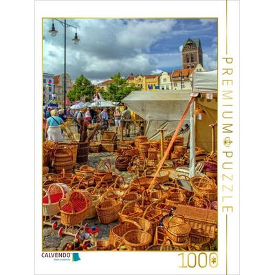 CALVENDO Puzzle Wochenmarkt auf dem Wismarer Marktplatz | 1000 Teile Lege-Größe 64x48cm Foto-Puzzle für glückliche Stunden