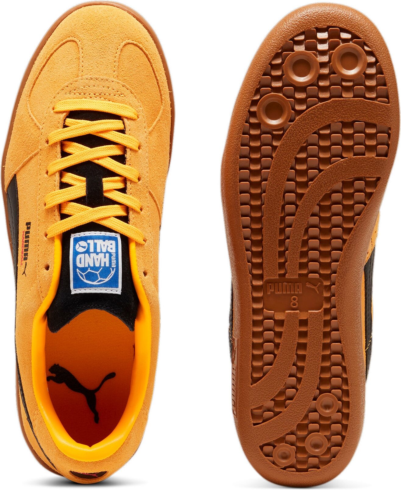 Sneaker PUMA "HANDBALL", Gr. 40, Synthetik, orange (sun stream, puma schwarz, caramel latte), Leder, mehrfarbig, Schuhe Sneaker sun stream, puma schwarz, caramel latte 40, Synthetik