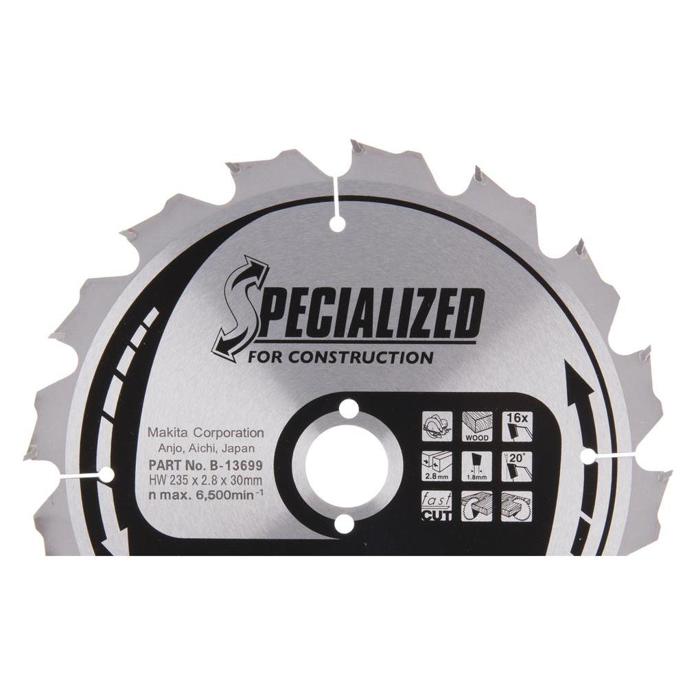 Makita B-13699 TCT-Säge 235X2.8X30mm 20° T16 SPEZIELL für den Bau (B-13699)