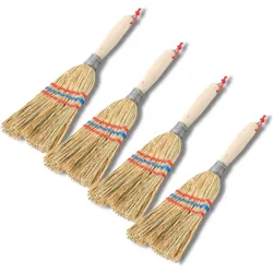 Novatool 4X Kleiner Besen Reisigbesen mit Stiel kurz 28cm Strohbesen Kinder Hexenbesen klein Garden, Reinigungsutensil, Braun