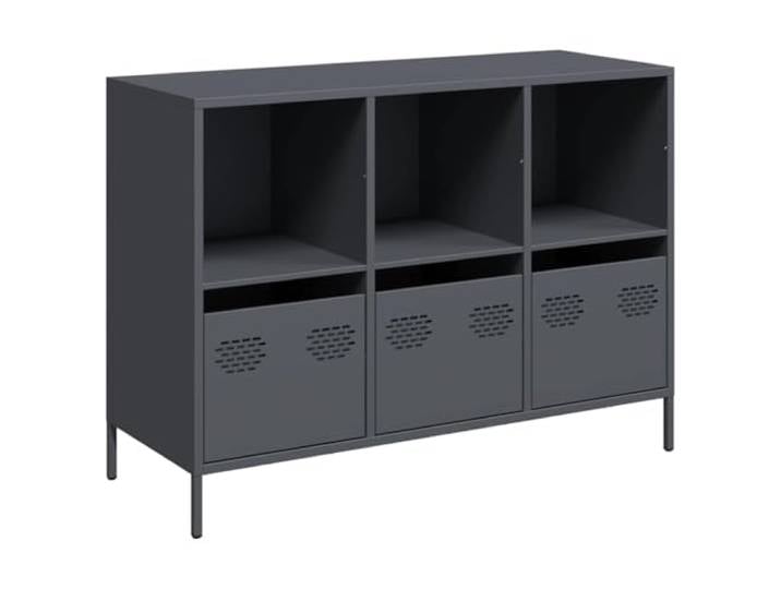 HGFDVCMR Sideboard Anthrazit 101,5x39x73,5 cm Kaltgewalzter Stahl Kommode Robustes Metall Sideboard in Anthrazit mit 3 Schubladen und 3 Fächern für Flur, Schlafzimmer und Büro