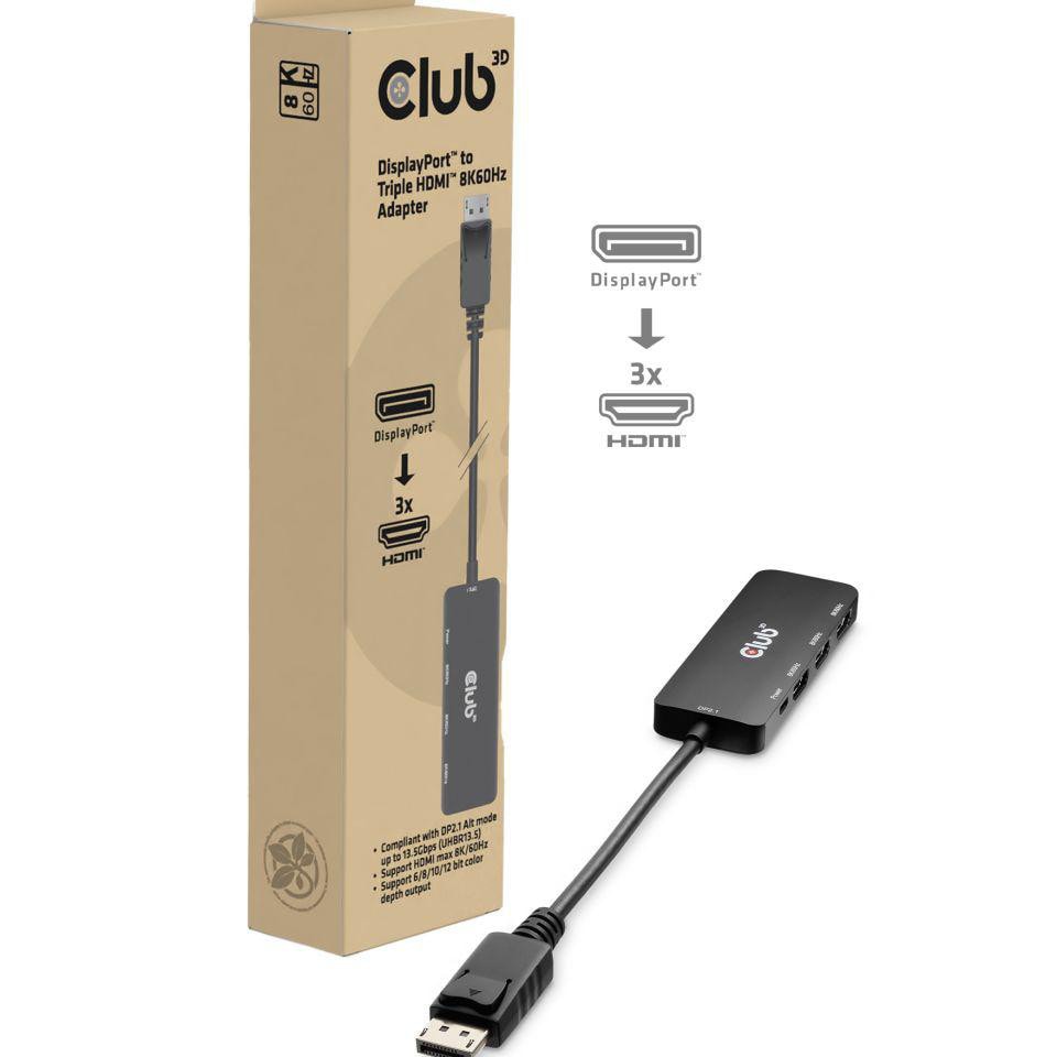 Club 3D DisplayPort-auf-Dreifach-HDMI-Adapter mit 8K60 Hz