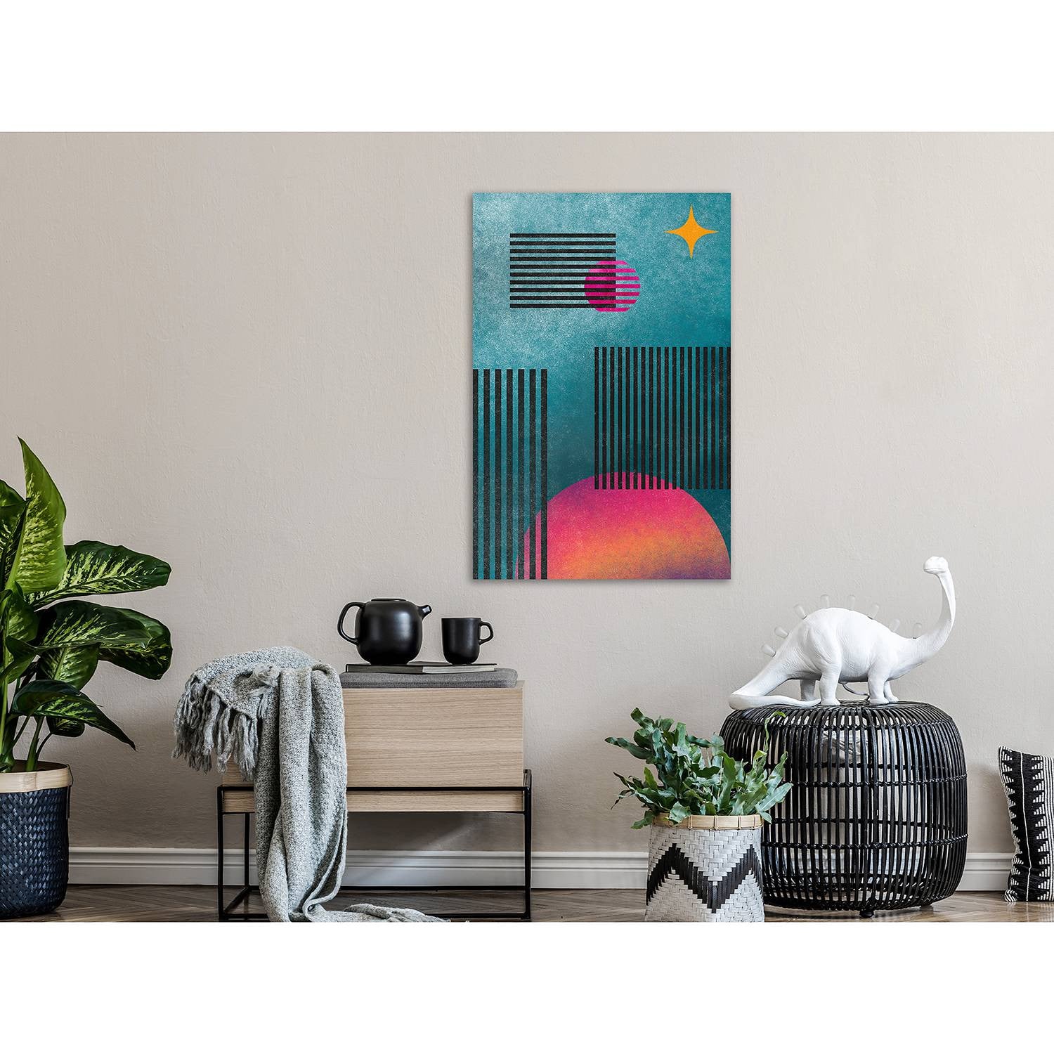 home24 Afbeelding Solar Clearances abstracte grafische wanddecoratie blauw 40 x 60 cm