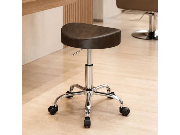 HOMCOM Tabouret Pivotant Marron Hauteur Réglable 51-66cm Roulant