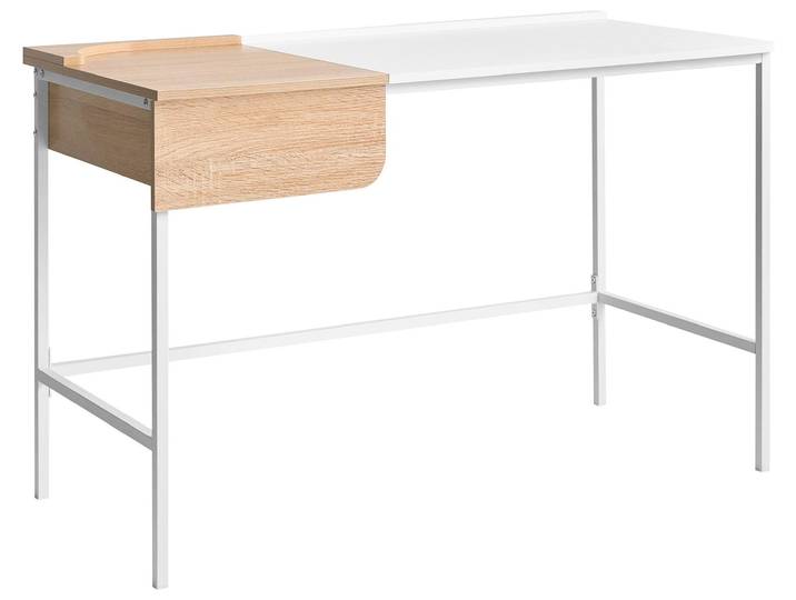BELIANI Schreibtisch Weiß u. Braun Faserplatte Eisen 120 x 60 cm mit Schublade Stauraum Minimalistisch Homeoffice Schreibtisch Bürotisch