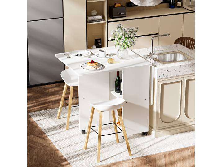 Table pliante avec roulettes, table à manger pliante mobile, table d'appoint pliante en bois, table à manger extensible en bois, gain de place