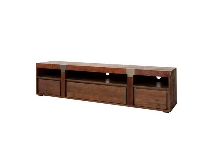 Meuble TV Manguier laqué Brun AMSTERDAM N° 26 - MASSIVMOEBEL24 - 220x48 - Classique - Intemporel - Rectangulaire