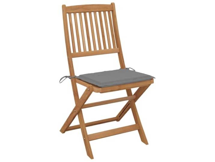 Klappstühle aus massivem Akazienholz, 2 Stück, mit grauen Kissen Massives Akazienholz mit Öl-Finish, graue Auflagen aus 100% Polyester, Befestigungsschnüren, wiederverschließbar, 110