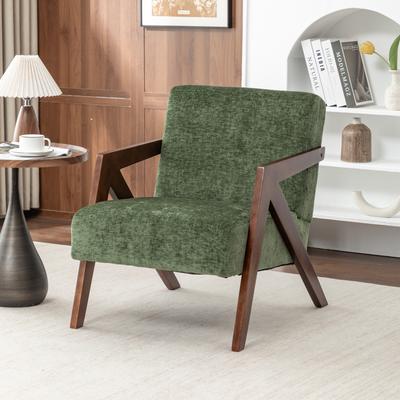 GREATPLANINC Mid Century Modern Accent Chair Rubber Wood Frame Reading Armchair
