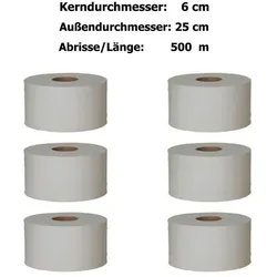 Toilettenpapier Großrolle Krepp natur 1-lagig 6 Rollen/Paket, 500 m