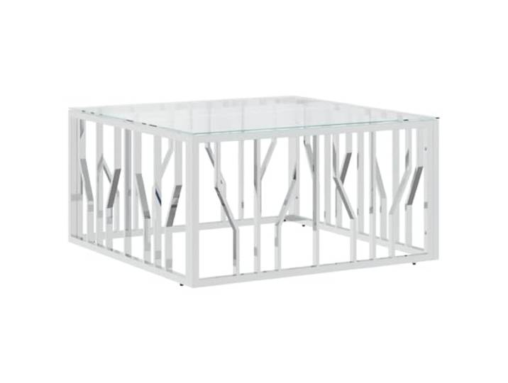 Tmriohed Couchtisch Quadratisch 80x80x40 cm Glas Edelstahl Silbern Eleganter Beistelltisch aus gehärtetem Glas und Edelstahl für Wohnzimmer und Lounge, leicht zu reinigen.