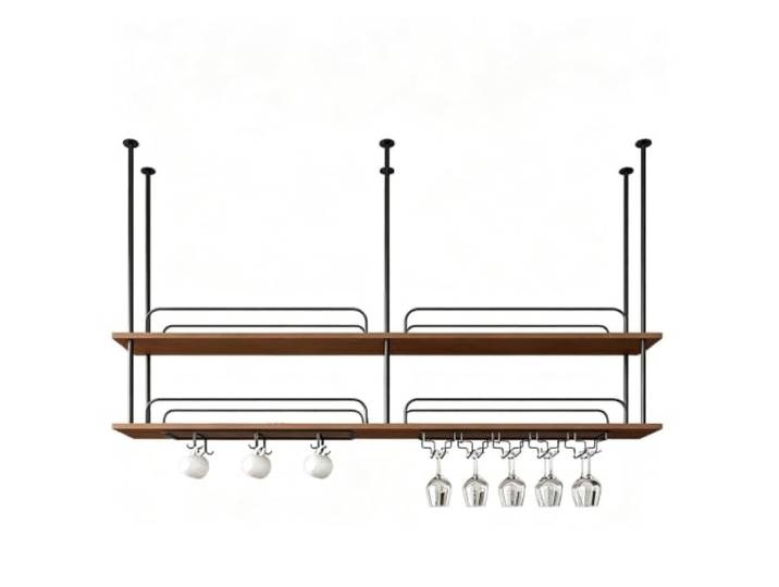 Gaommini Deckenhängendes Weinglasregal aus Massivholz für die Küche Weinhalter für Home Bar Restaurant, Stielglasregal mit Leitplanke(2-TIER-140x30x80cm)