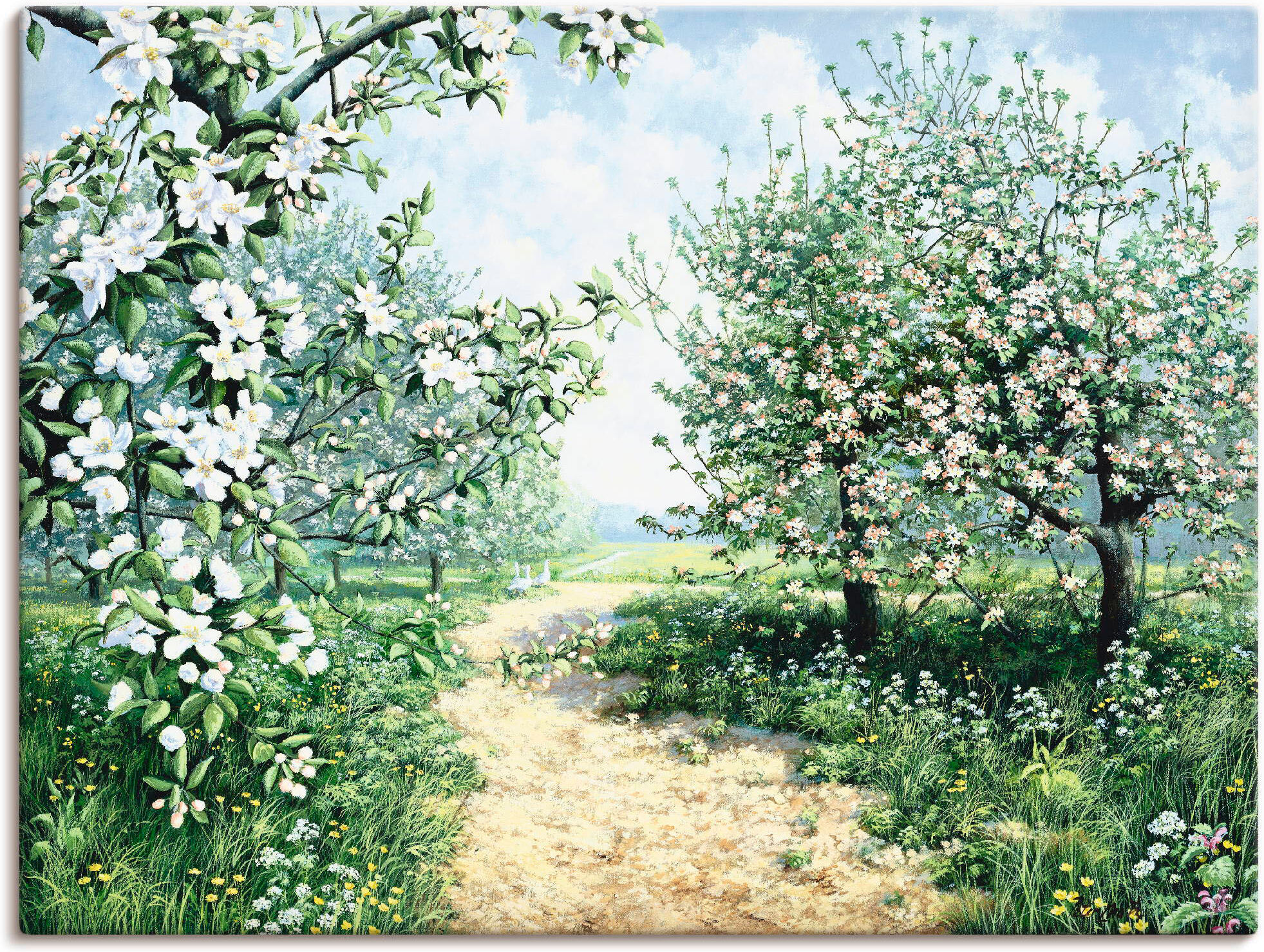 Leinwandbild ARTLAND "Frühling I", grün (farbe bild(er): grün), B:60cm H:45cm, Bilder, Leinwandbild, auf Holzrahmen gespannt farbe bild(er): grün B/H/T: 60cm x 45cm, Leinwandbild Vier Jahreszeiten Querformat, 1 Stk.