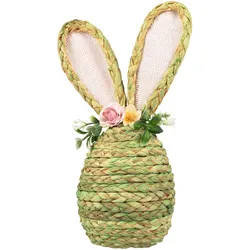 VEPATIM 2 Osterhase aus Maisstroh mit Blumen Osterdeko 25 cm grün