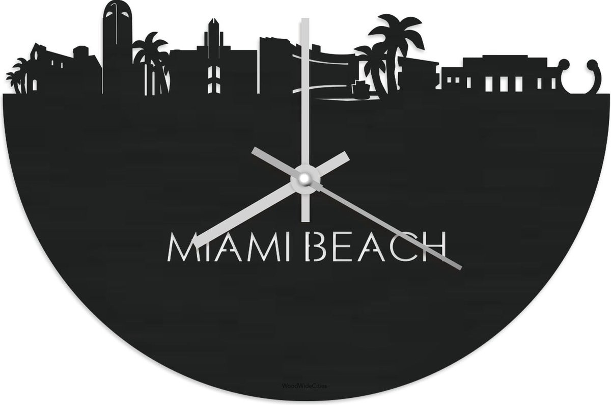 Skyline Klok Miami Beach Zwart Hout - Ø 40 cm - Analoge Wandklok met Stil Uurwerk