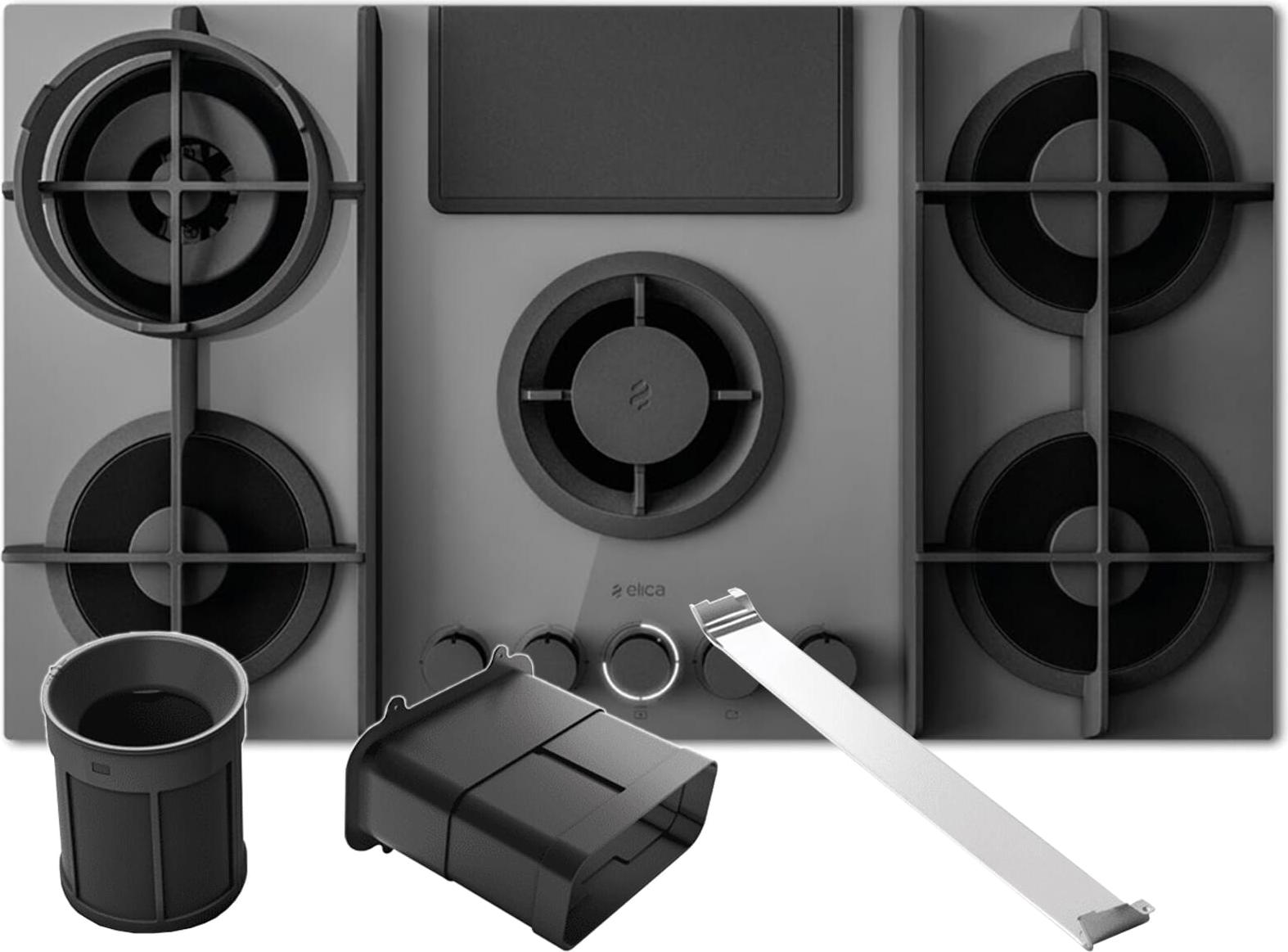Elica SET NikolaTesla Flame Evo PRF0196343 Kochfeldabzug Gas Grau/Schwarz + Installationsset Umluft KIT0199838