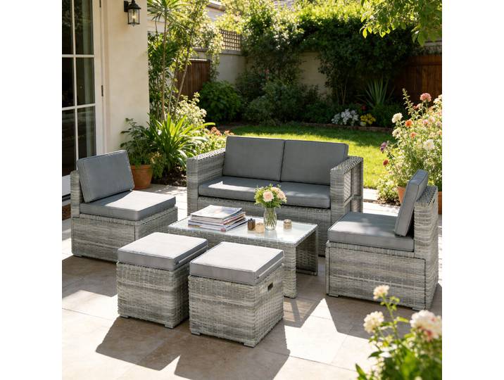 Outsunny Ensemble Jardin Résine 6 Pièces Canapé Table Gris Foncé