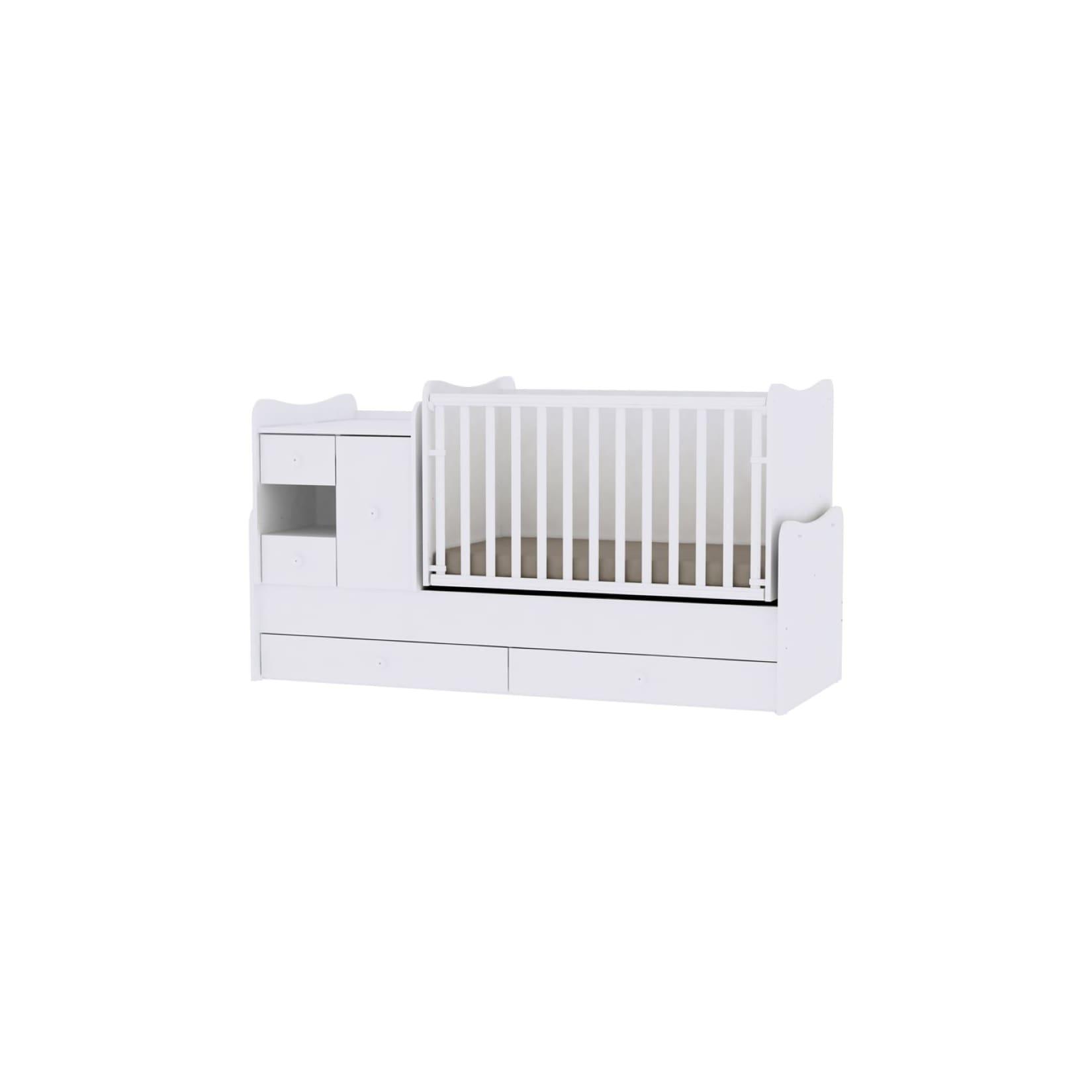 Lorelli Babybett, Jugendbett 3 in 1 Mini Max umbaubar, für 2 Kinder gleichzeitig weiß