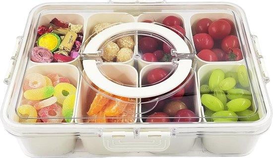 Transparante plastic container met compartimenten en deksel, wit
