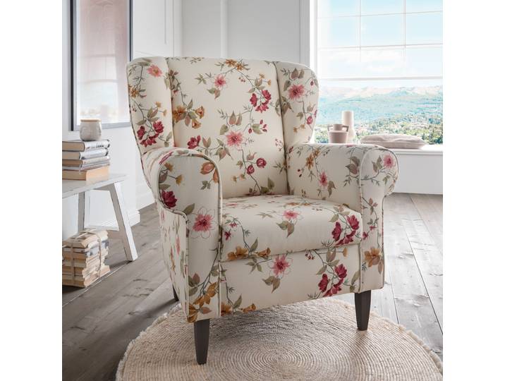 Sessel HOME AFFAIRE Asino inkl. Hocker als Set, Ohrensessel bequem durch Federkern , bunt (blume), B:80cm H:102cm T:86cm, Strukturstoff Hahnentritt (55% Polyester, 45% Polyacryl), Sessel, Sessel, mit Hahnentritt Bezug, wahlweise mit Hocker