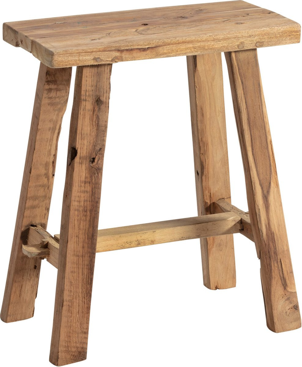 Handgemaakte kruk van gerecycled teak hout in naturel, hoogte: 40 cm