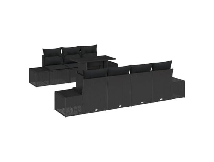 ZQQLVOO Sofa Set 8 STK. Schwarz Poly-Rattan Pulverbeschichteter Stahlrahmen, Einscheibensicherheitsglas, verstellbare Tischplatte, modulare Sitzkonfiguration,
