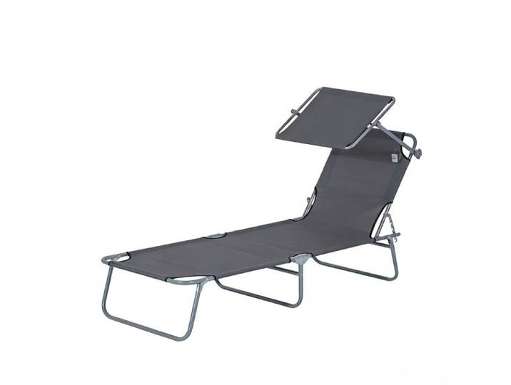 Bain de Soleil Pliable - BELLEMAVE - Chaise longue avec Pare-Soleil - pour Jardin Plage Terrasse et Balcon - 187x58x36 cm - Gris