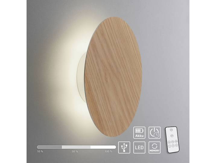 PAUL NEUHAUS Wandleuchte AKKU PUNTU , braun (holz, natur), 1, Ø 25cm, 1 Stk., Leuchten, Wandleuchte