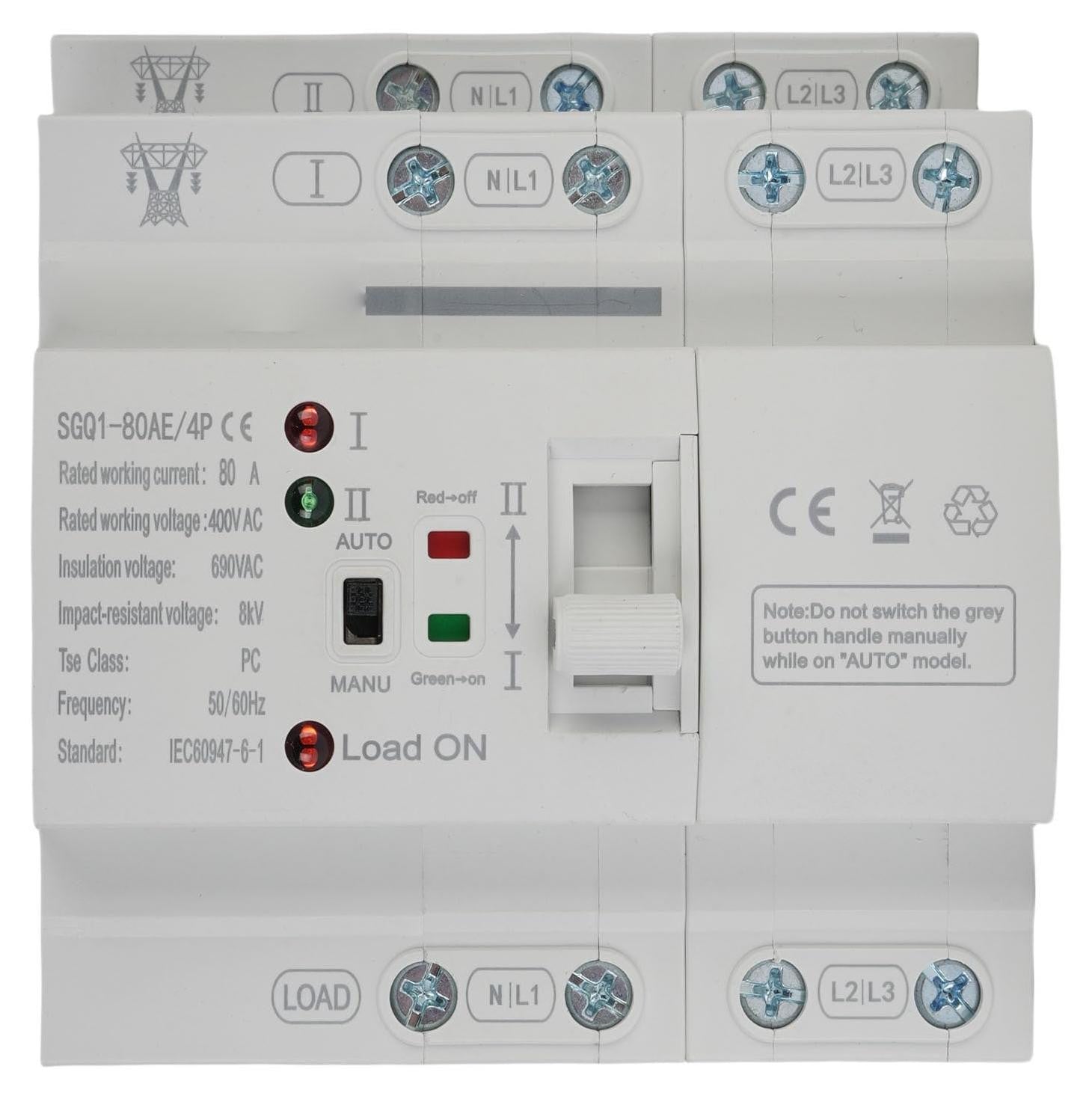 Lustrens Automatische Overdrachtschakelaar 400V 80A met milliseconde-niveau schakelen