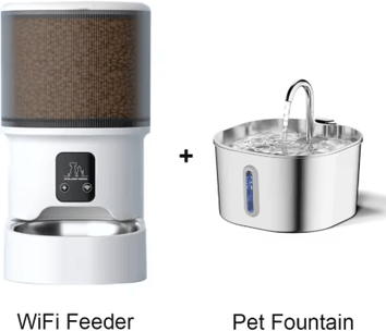 Inspire Picks Smart WiFi Automatic Pet Feeder & Water Fountain Set APP Controlled Food Dispenser With Stainless Steel Bowl wifi And Fountain l