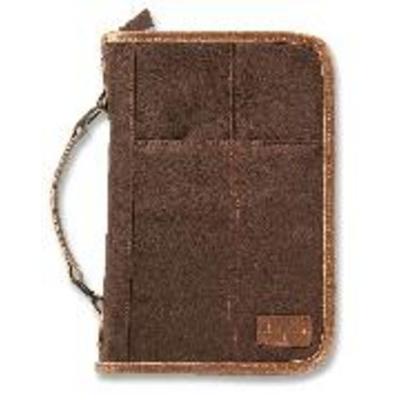 Aviator Bible Cover for Men, Zippered, with Handle, Suede, Brown, Extra Large