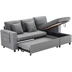 Schlafsofa L-Form 219x142x83 mit Schlaffunktion und Stauraum – Flexibles Sofa in Dunkelgrau mit Chaiselongue
