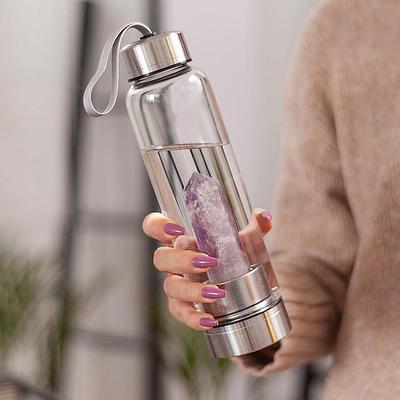 KitchenCuration Healing Quartz Crystal Water Bottle For Wellness & Energy Balance Amethyst Purple