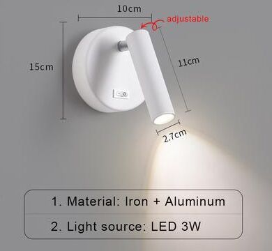 Friendly Fresh Finds Modern LED Wall Light With Switch Adjustable Bedside Wall Lamp Minimalist Wall Sconce white