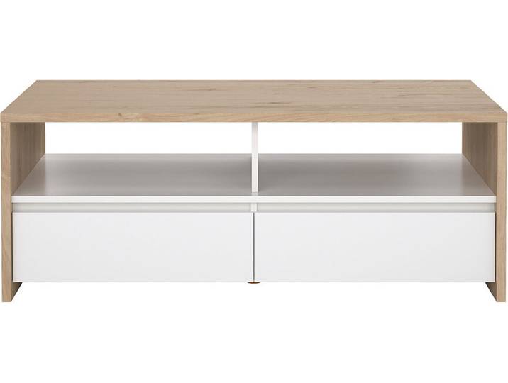 Next Couchtisch 2 Schubladen, 2 Ablagen Eichen-Nachbildung, weiß hochglanz.