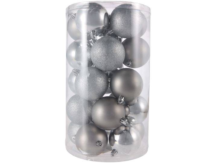 30er Set Glaskugeln in Petbox weiss silber