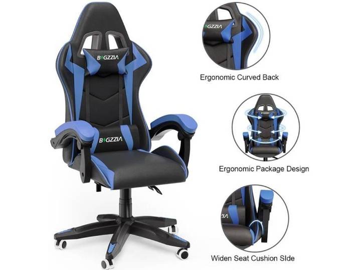 BIGZZIA Fauteuil gamer-Chaise Gaming-Siège de Bureau Réglable Pivotant Gaming Racing-avec coussin et dossier inclinable