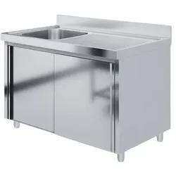 VM Europa Edelstahl Spülschrank 1 Becken links, mit Aufkantung, Premium - alle Größen montiert: 100 x 60 cm / mit Aufkantung / fertig montiert