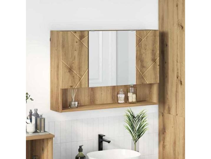 Meuble WC Marron - Armoire Miroir Montage mural Chêne artisanal 80x17x55 cm A1596