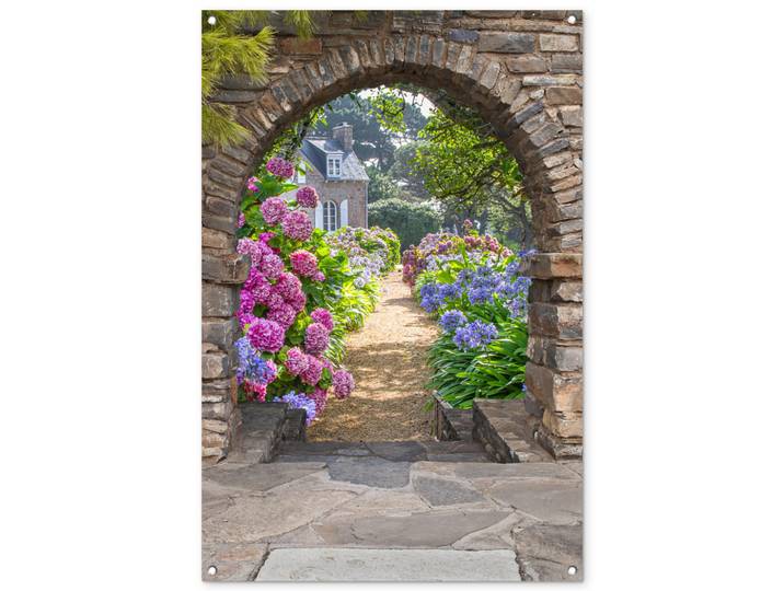 OnlyWow Gartenposter - Blumen - Guck-guck - Hortensie - Sommer - 80x120 cm, Braun, Kunststoff, Rechteckig, 80x120x0.2 cm, Bilder & Rahmen, Bilder, Wandbilder