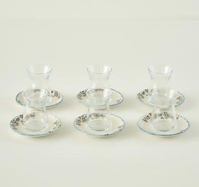Depera Home Vintage Tea Glass Set with Saucers (6-Piece) - 8 in diameter
