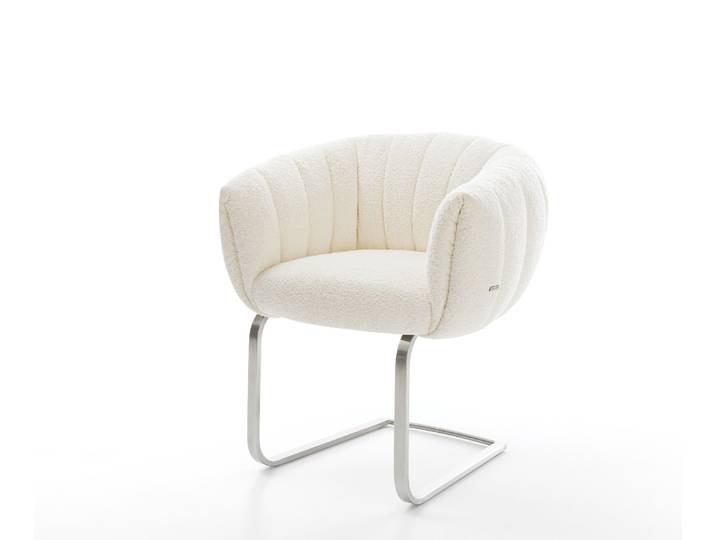 Freischwinger Jada-Flex Bouclé Weiß Freischwinger flach Edelstahl Taschenfederkern, Esszimmerstühle
