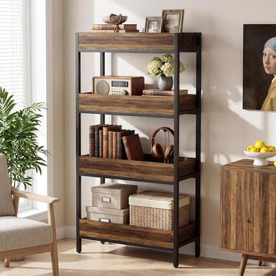 Bluebell 4 Tier Bookshelf, Industrial Free-Standing Bookcas for Living Room, Home Office